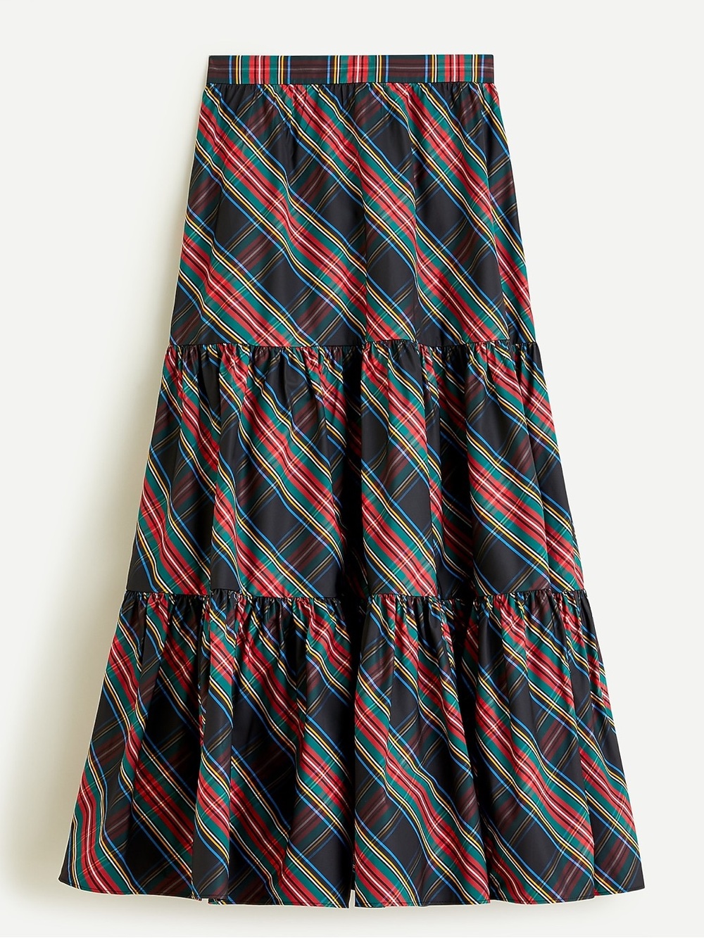 Tiered maxi skirt in black Stewart tartan taffeta